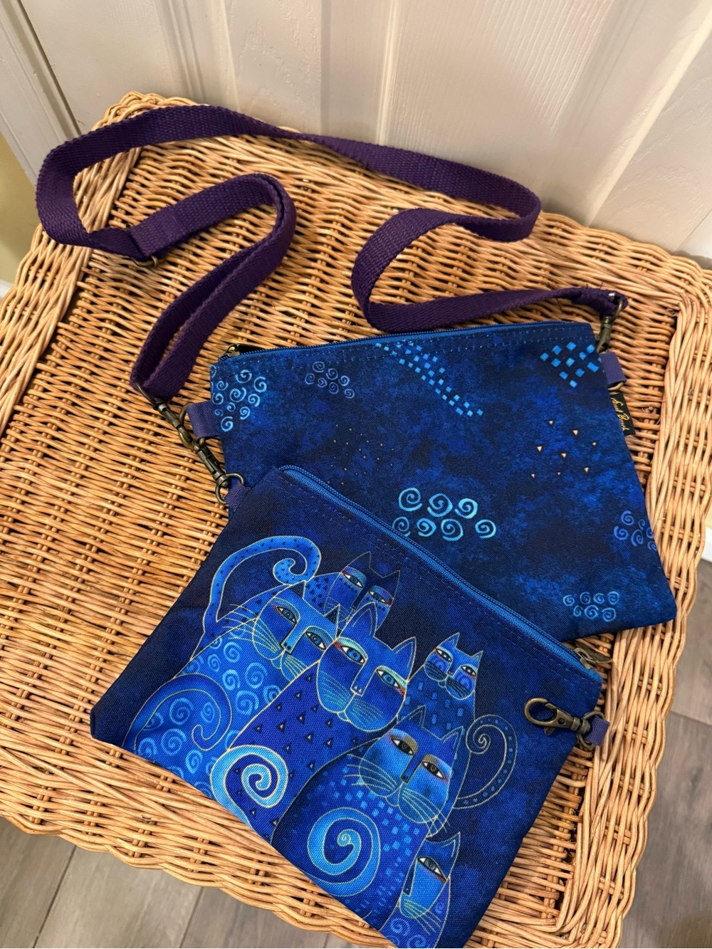 Laurel Burch Indigo Cats Blue CrossBody SET Tote Bag